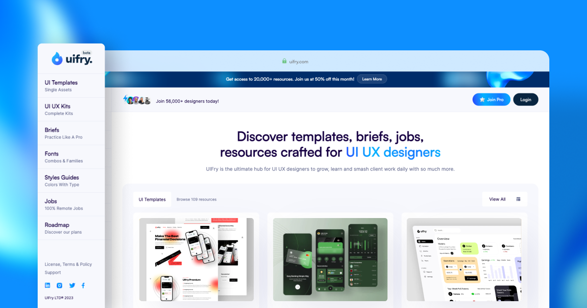 UIFry: Unlimited UI UX Designs, UI Kits, Jobs, Templates, Briefs and More